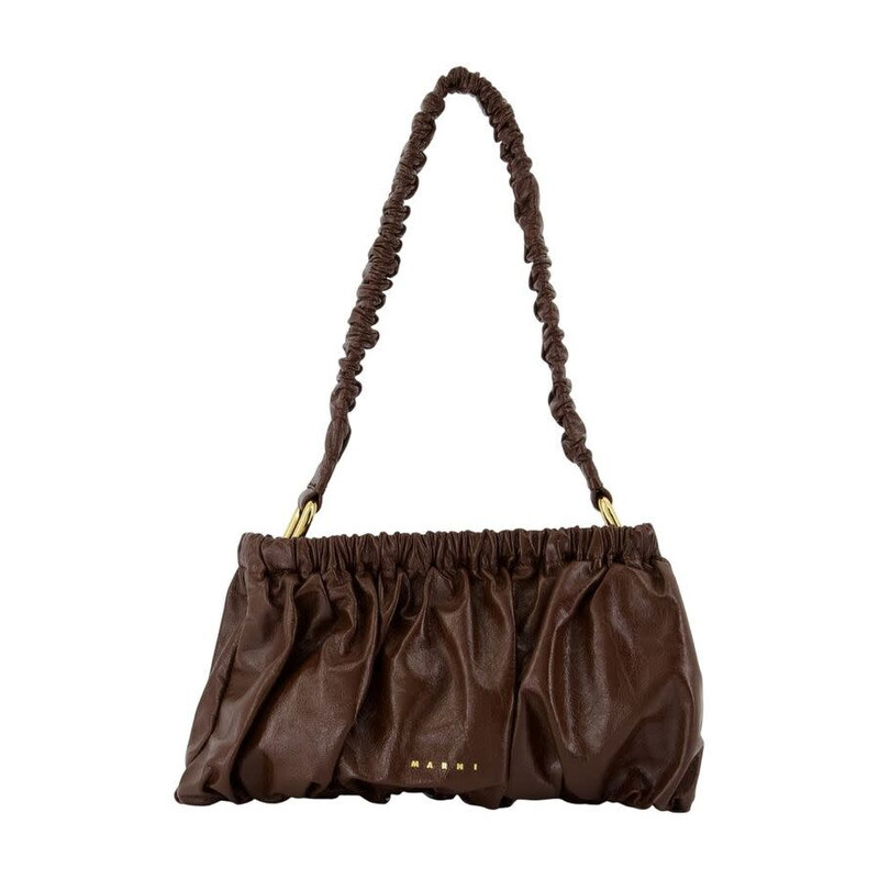MARNI ショルダーバッグ ブラウン Marni Gathered Calfskin Shoulder Bag — Brown SBMP0297U0-P9294