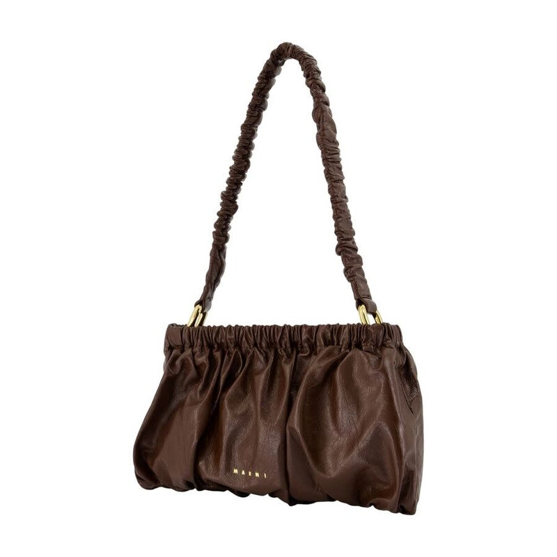 Marni Gathered Calfskin Shoulder Bag — Brown SBMP0297U0-P9294