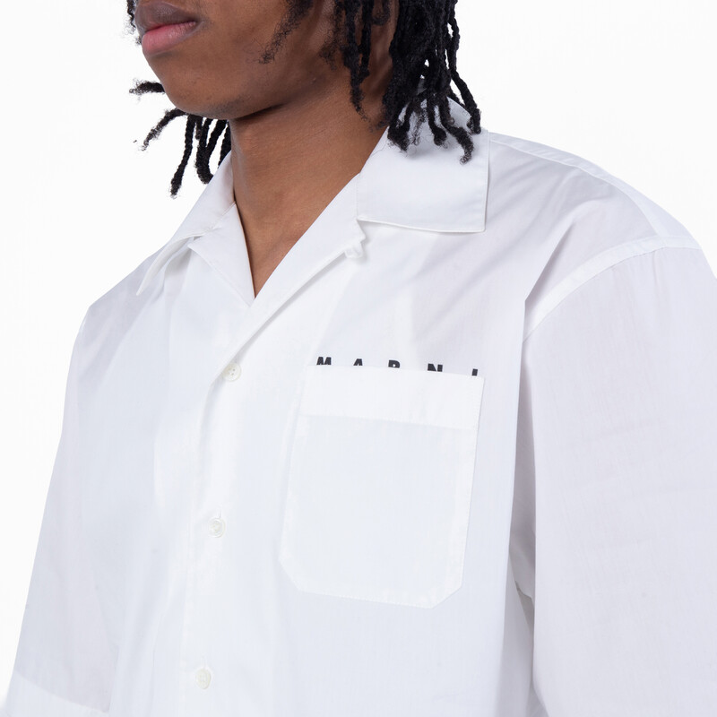 Marni Logo-Print Cotton Poplin Bowling Shirt, Brand Size 46 (US