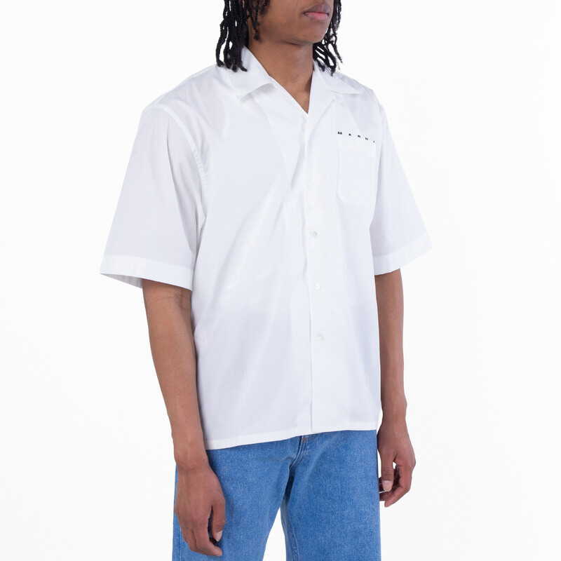 Marni Logo-Print Cotton Poplin Bowling Shirt, Brand Size 46 (US