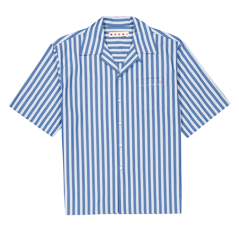 Marni Striped Embroidered Logo Cotton Shirt, Brand Size 44 (US