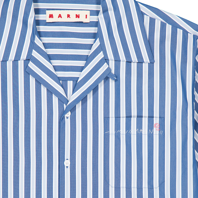 Marni Striped Embroidered Logo Cotton Shirt, Brand Size 44 (US