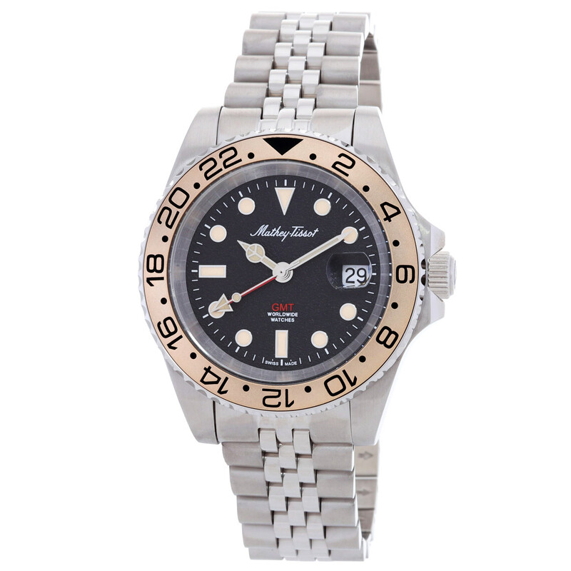 Mathey-Tissot Mathy Vintage Gmt GMT Quartz Black Dial Men's Watch
