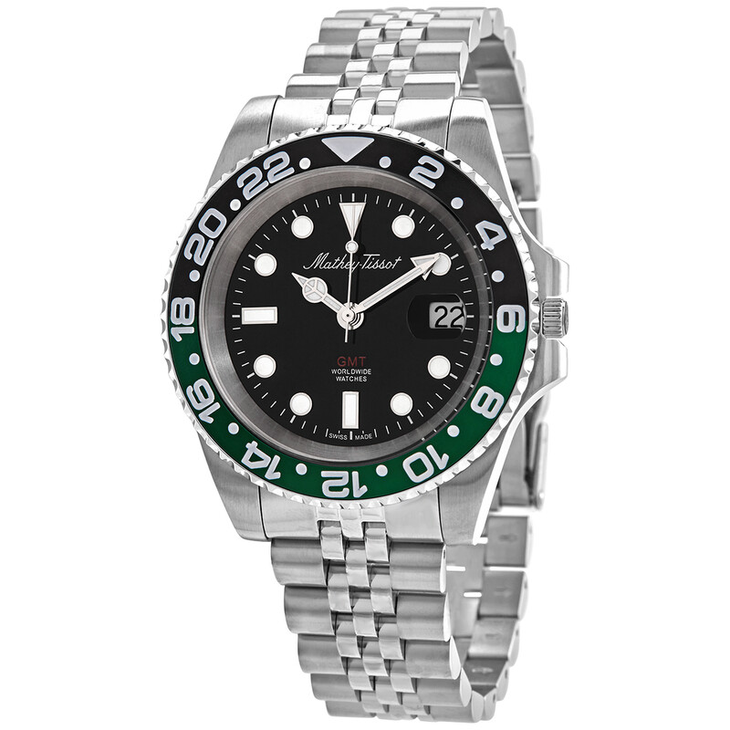 Mathey-Tissot Mathy Vintage GMT Quartz Black Dial Sprite Bezel