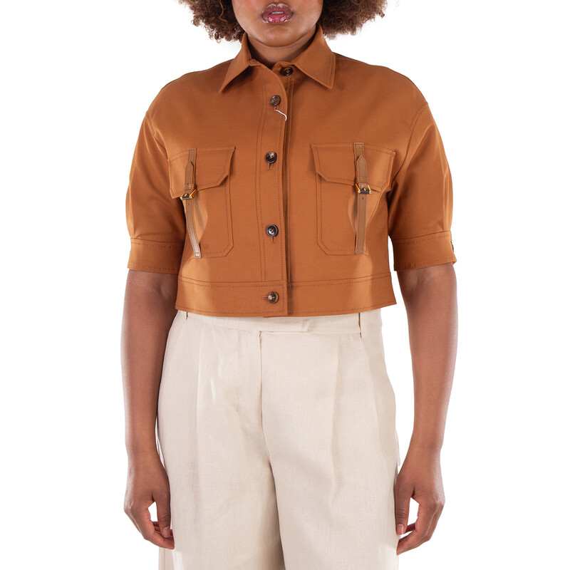 MaxMara Agiateコットンショートジャケット40 Max Mara Agiate Cropped Stretch-Cotton Jacket, Brand Size 40 (US