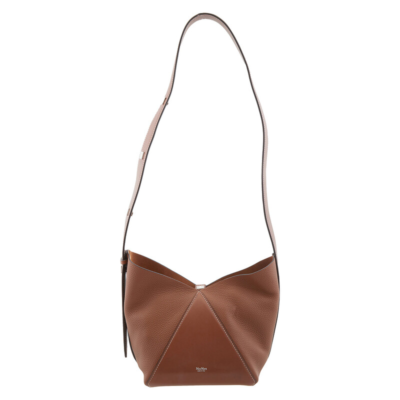 Max Mara Deer-Print Leather Small Bucket Bag 4516041600-BROWN