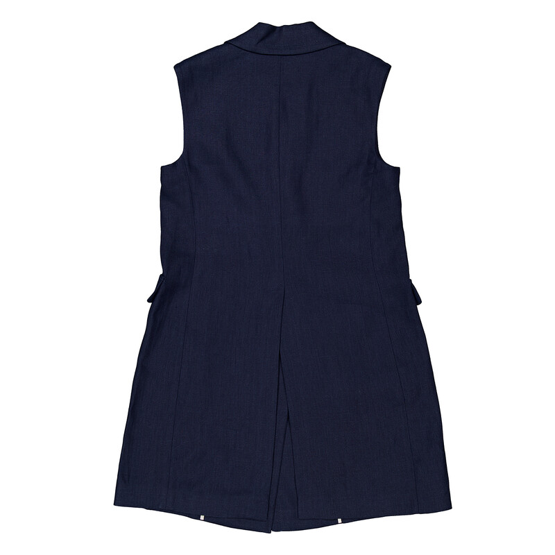 Max Mara Navy Marie Long Linen Vest, Brand Size 38 ( US Size 4