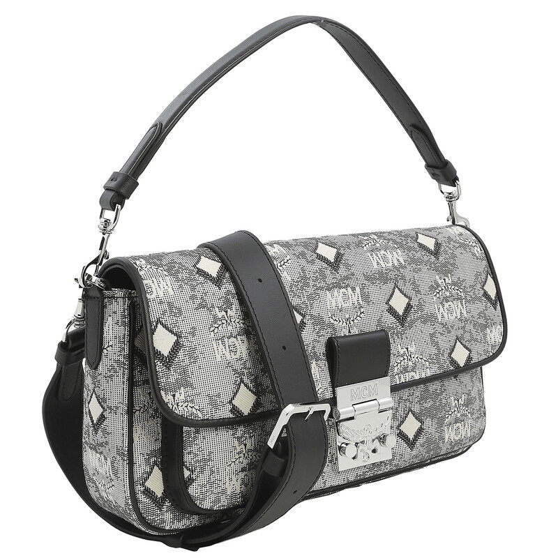 MCM Ladies Grey Crossbody Bag in Vintage Jacquard Monogram