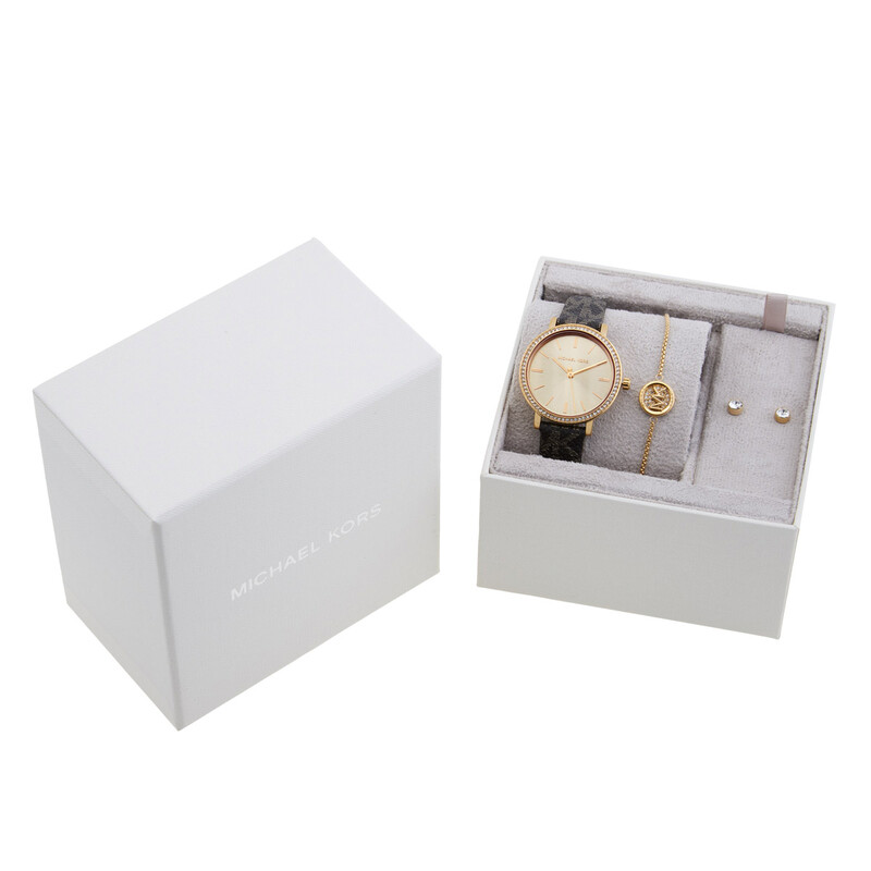 Michael Kors Addyson Quartz Crystal Gold Dial Ladies Watch 
