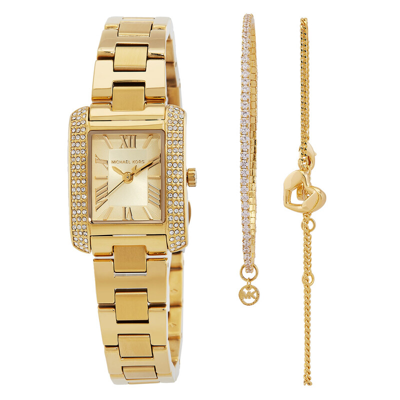 Michael Kors Emery Quartz Gold Dial Ladies Watch and Bracelets