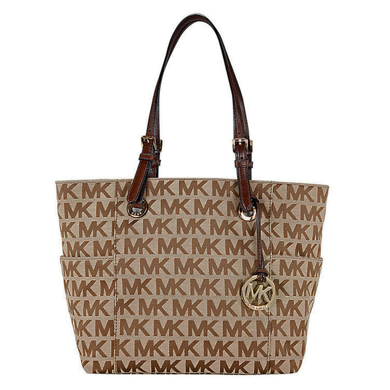 Michael Kors Jet Set Signature Logo Tote Handbag - Mocha/Tan
