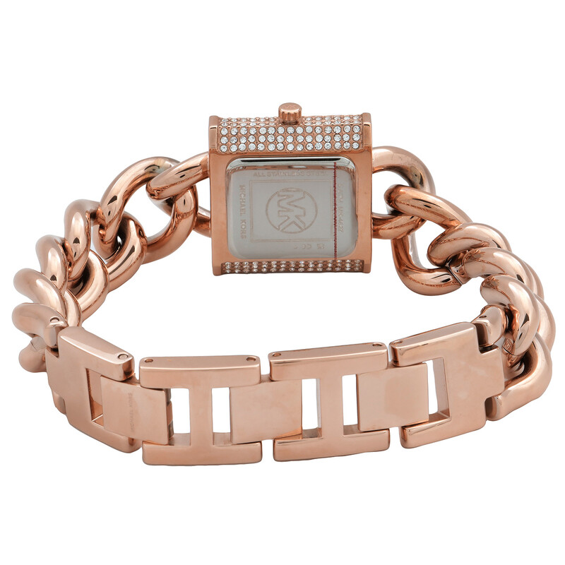 Michael Kors MK Chain Lock Quartz Crystal Rose Gold Dial Ladies