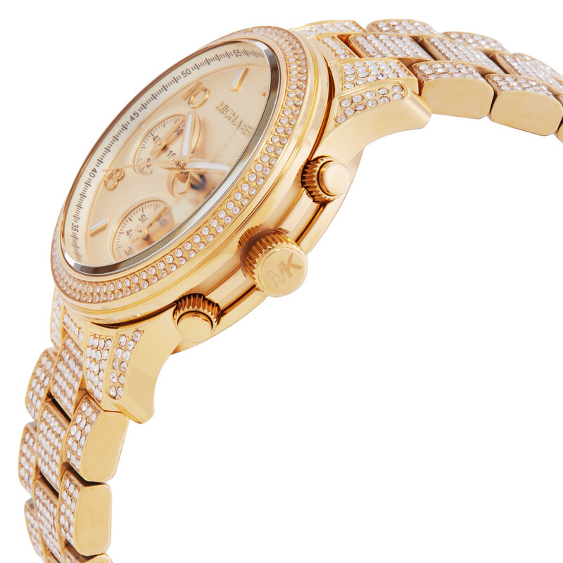 Michael Kors Runway Pave Chronograph Quartz Gold Dial Ladies  display picture 2