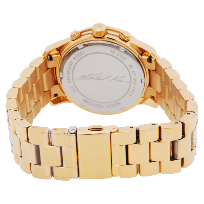 Michael Kors Runway Pave Chronograph Quartz Gold Dial Ladies Watch