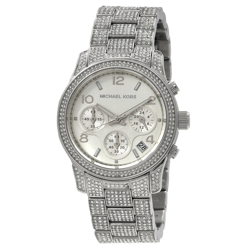 Michael Kors Runway Pave Chronograph Quartz Silver Dial Ladies Watch