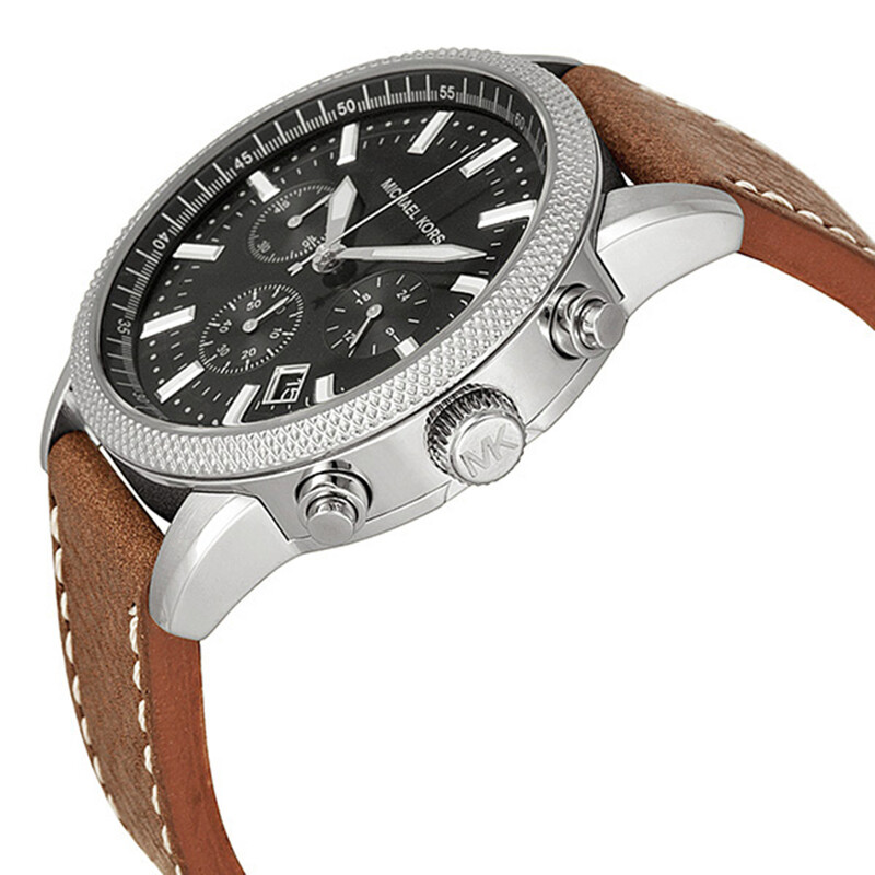 Michael Kors Scout Chronograph Black Dial Brown Leather Men