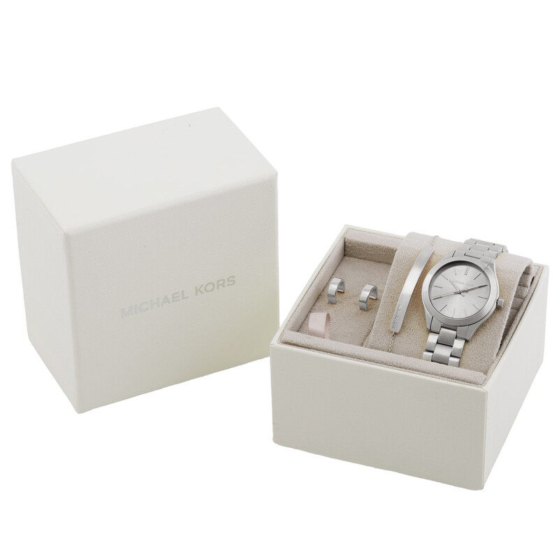 Michael Kors Slim Runway Quartz Silver Dial Ladies Watch Set  display picture 1