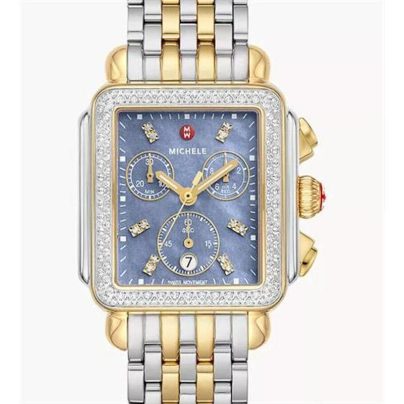 Michele Deco Chronograph Quartz Diamond Blue Dial Ladies Watch