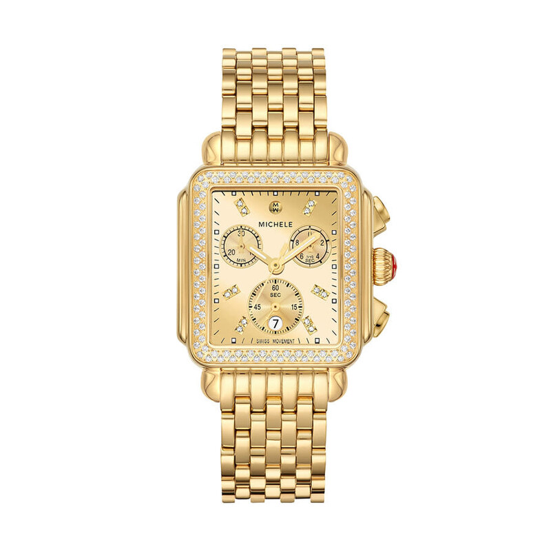 Michele Deco Chronograph Quartz Diamond Gold Dial Ladies  display picture 2