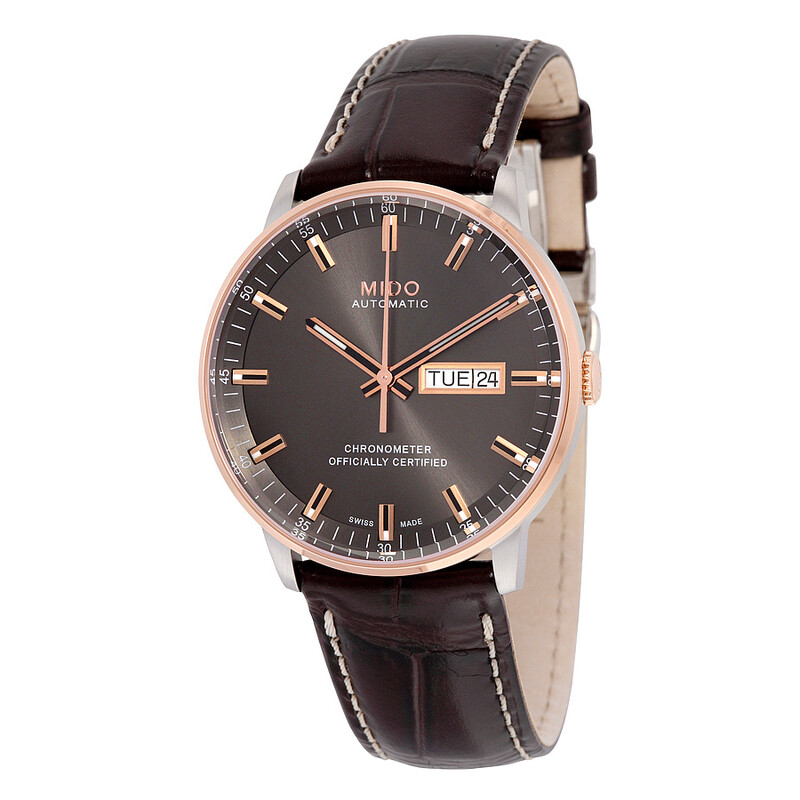 Mido Commander II Grey Dial Maroon Leather Men's Watch