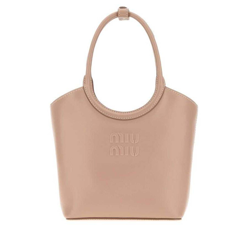 Miu Miu Embossed Logo Leather Shoulder Bag — Beige 5BA330VOLO2E6Y