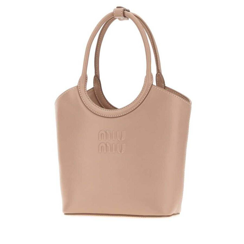 Miu Miu Embossed Logo Leather Shoulder Bag — Beige 5BA330VOLO2E6Y
