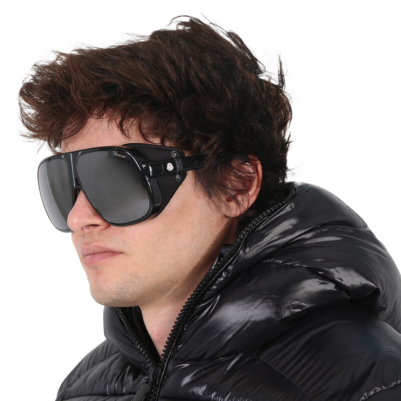 Moncler Diffractor Smoke Silver Flash Oversized Unisex Sunglasses