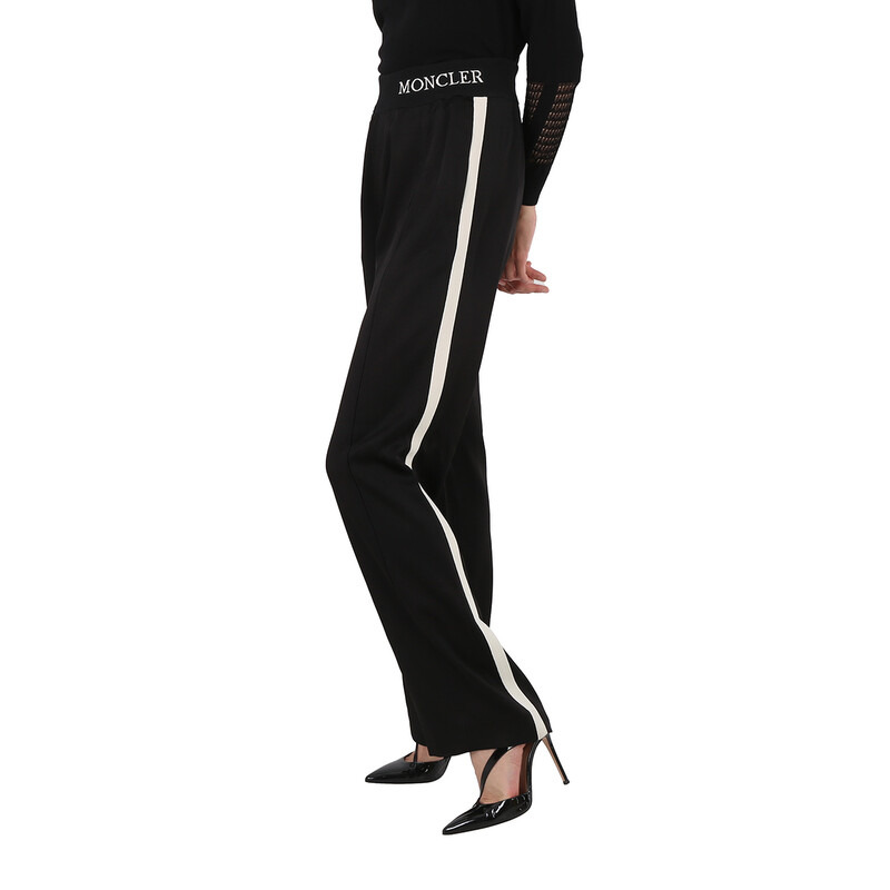 Moncler Ladies Side Stripe Tracksuit Pants in Black, Brand Size 44