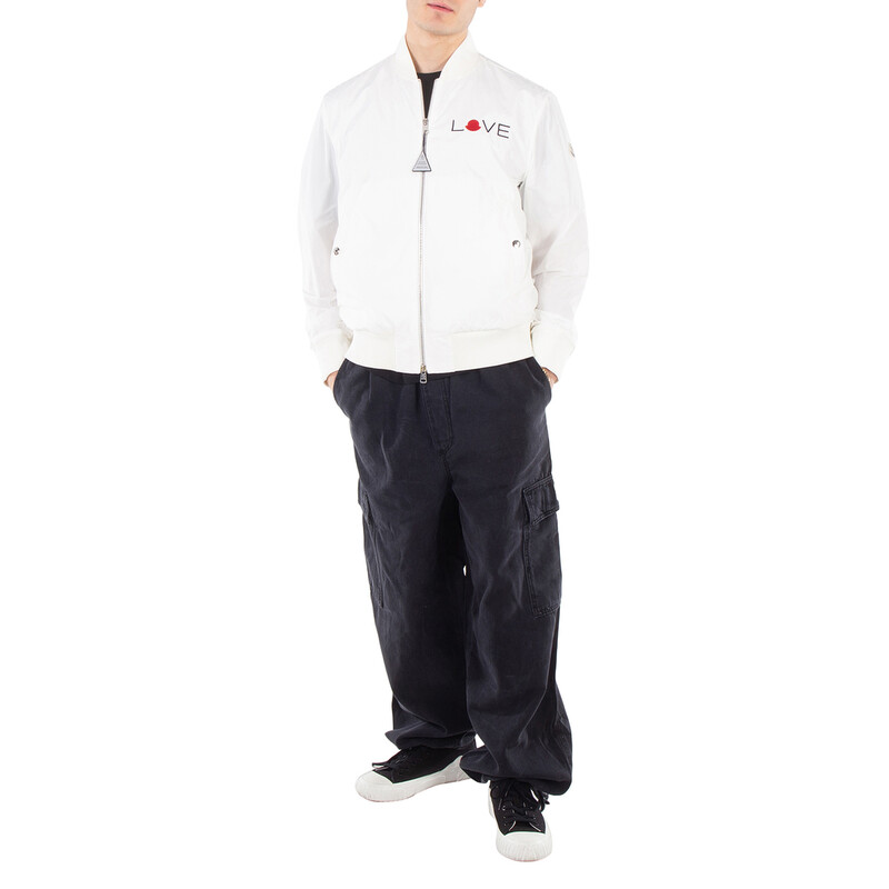 Moncler White Love Embroidery Bomber Jacket, Brand Size 2 (Medium