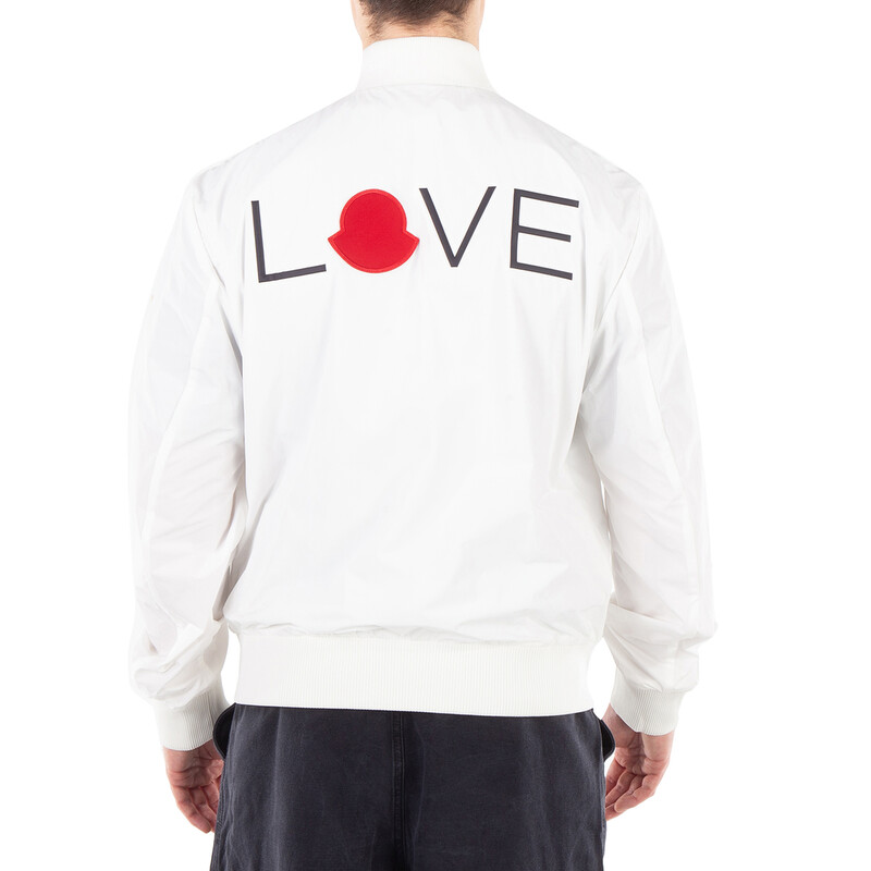 Moncler White Love Embroidery Bomber Jacket, Brand Size 2 (Medium