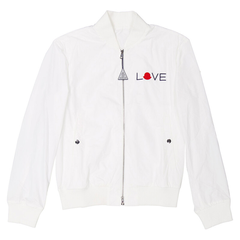 Moncler White Love Embroidery Bomber Jacket, Brand Size 2 (Medium