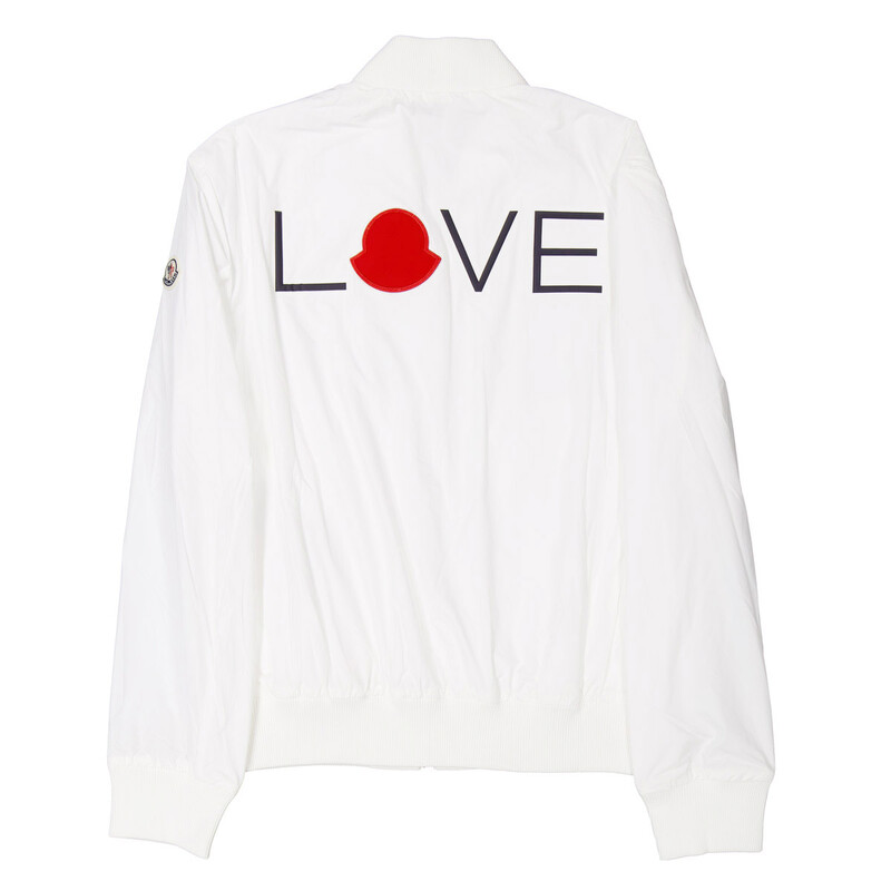 Moncler White Love Embroidery Bomber Jacket, Brand Size 2 (Medium