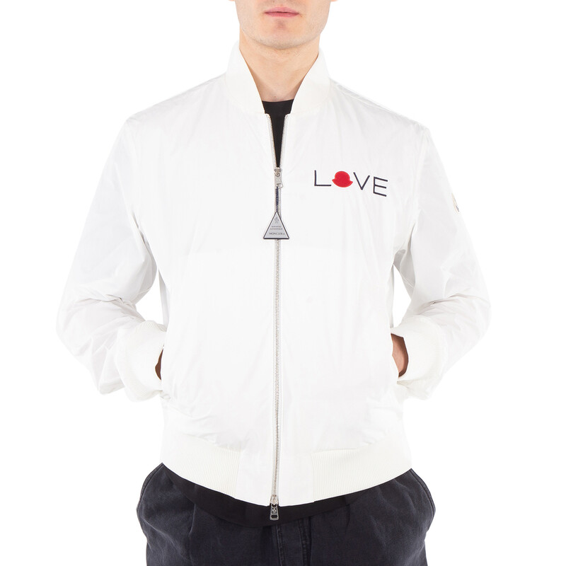 Moncler White Love Embroidery Bomber Jacket, Brand Size 2 (Medium