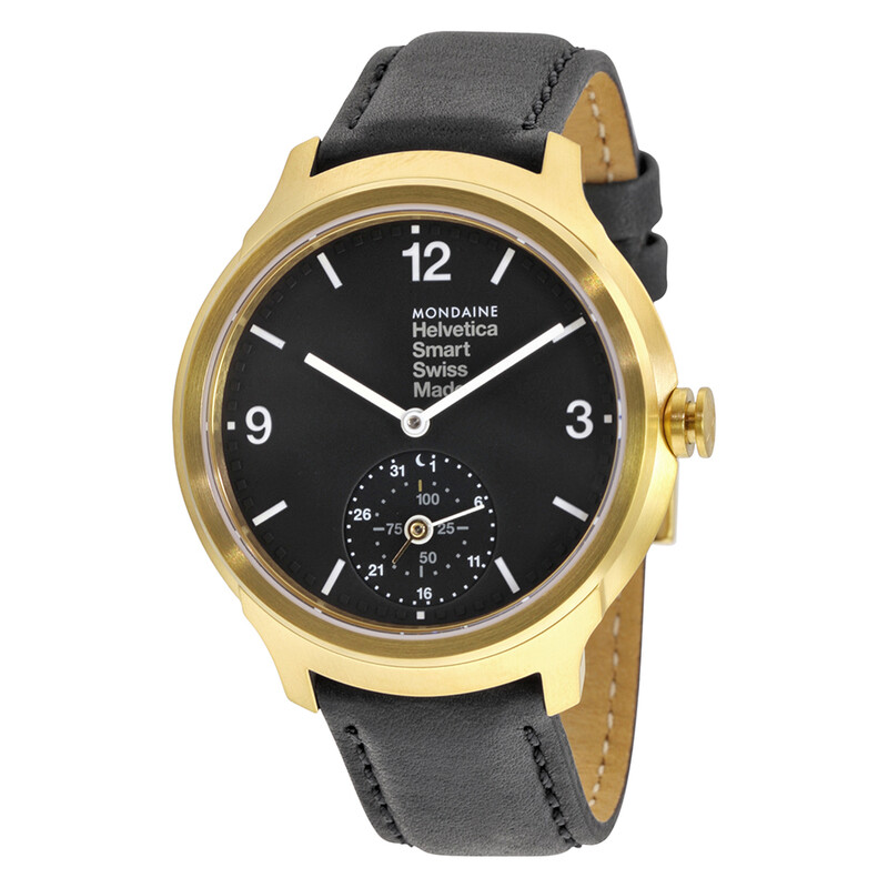 Mondaine Helvetica No 1 Bold Smart Black Dial Black Leather Men's