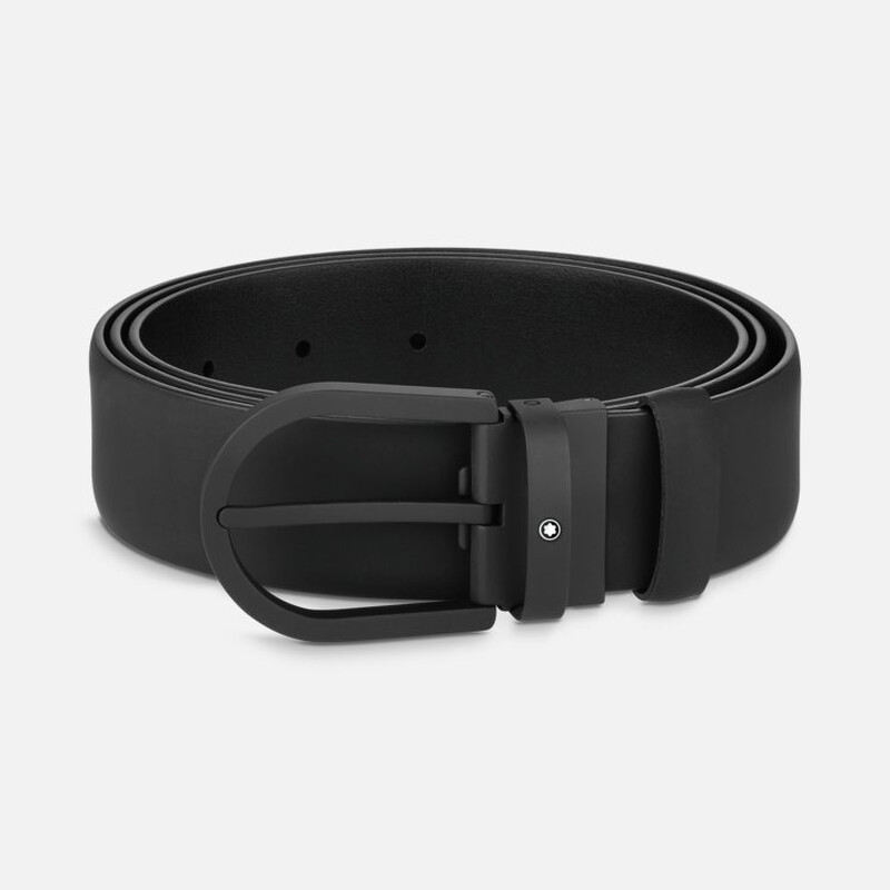Montblanc Black Leather Horseshoe Buckle Belt 129431 4062037075273