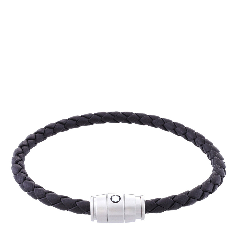 Montblanc Black Woven Leather Bracelet, Size 63 MB130896 - Jewelry