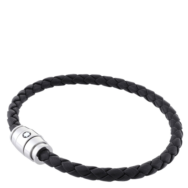 Montblanc Black Woven Leather Bracelet, Size 68 MB130897 - Jewelry