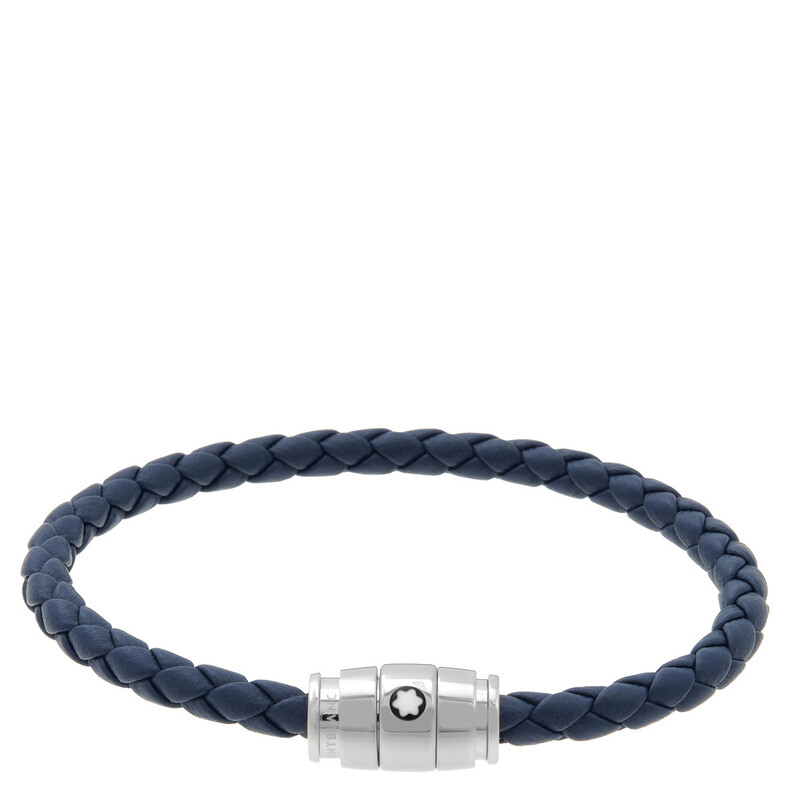 Montblanc Blue Woven Leather Bracelet, Size 68 MB130900