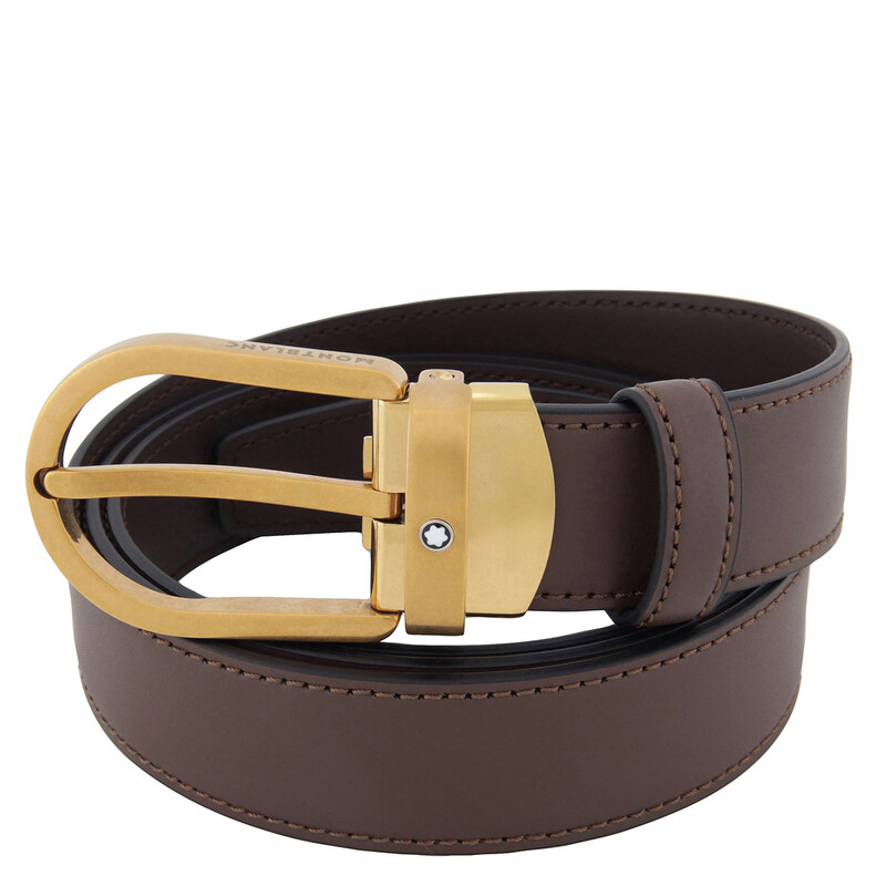 Montblanc Horseshoe Vintage Yellow Gold Finish 30mm Leather Belt