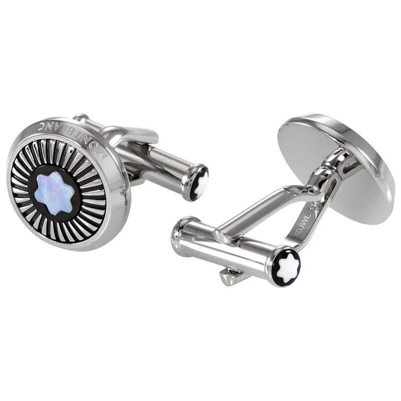 MONTBLANC カフスリンクス_navy mother of pearl Montblanc Iconic Round Star Cufflinks Mother Of Pearl Rays 123809