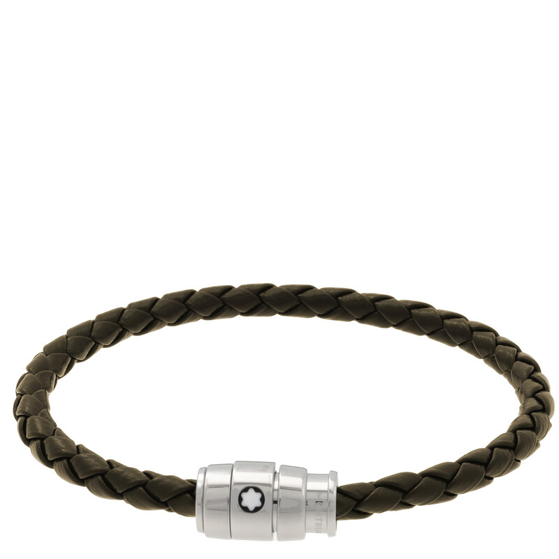 Montblanc Khaki Woven Leather Bracelet, Size 63 136004 - Jewelry