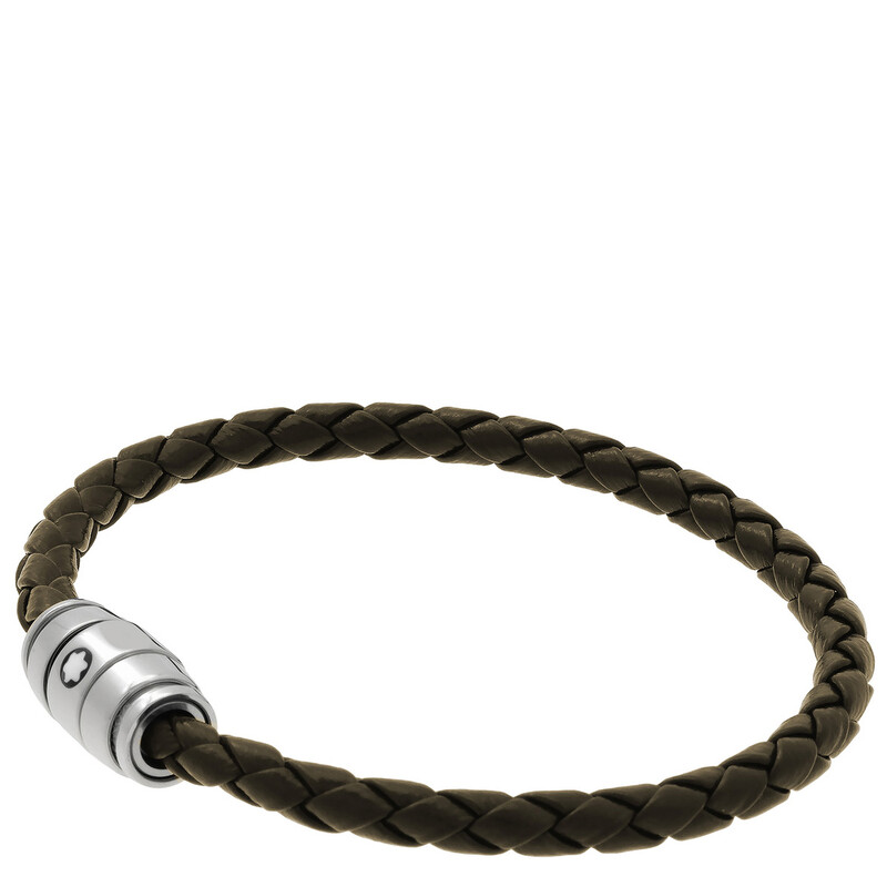Montblanc Khaki Woven Leather Bracelet, Size 60 136003 - Jewelry
