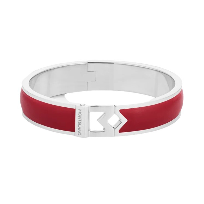 Montblanc M Logo Bracelet In Steel And Red Leather MB130976