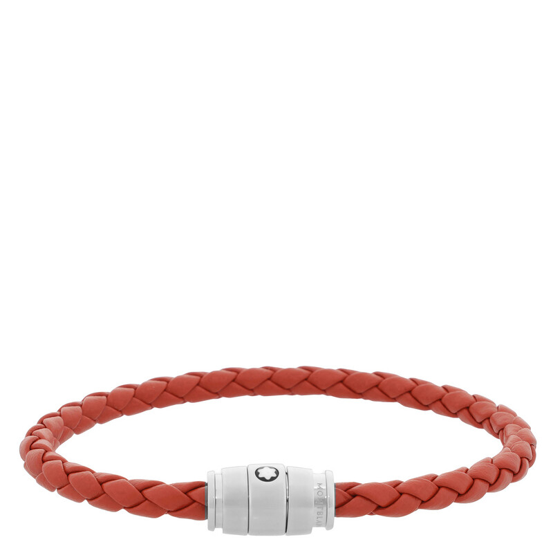 Montblanc Meisterstuck Steel & Cayenne Leather Bracelet, Size 63