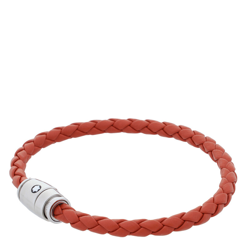 Montblanc Meisterstuck Steel & Cayenne Leather Bracelet, Size 60
