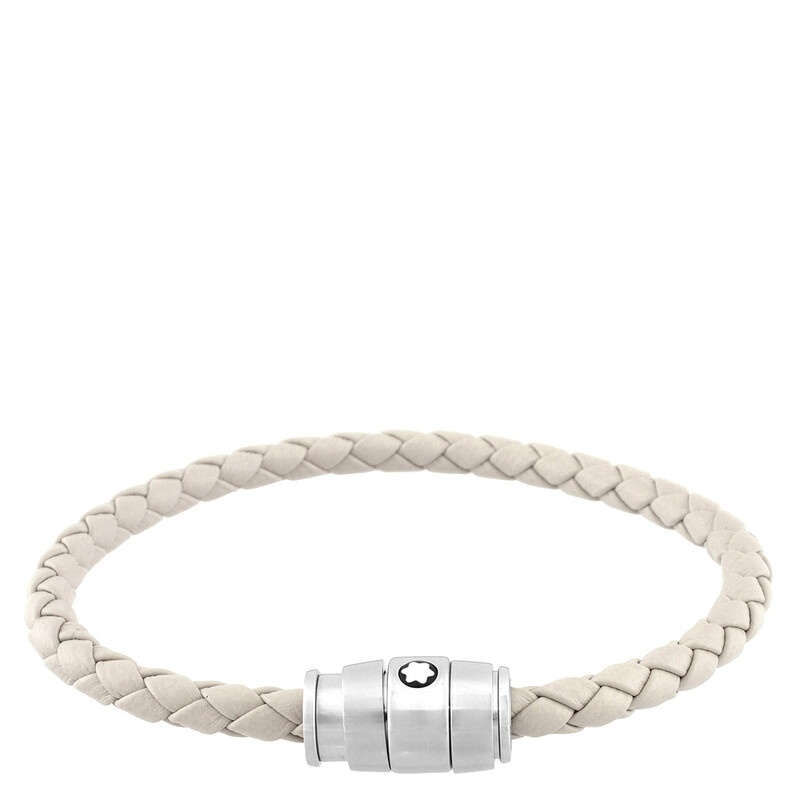 MONTBLANC ドイツ製　スチール ブレスレット Montblanc Meisterstuck Steel & Cloudy Beige Leather Bracelet, Size
