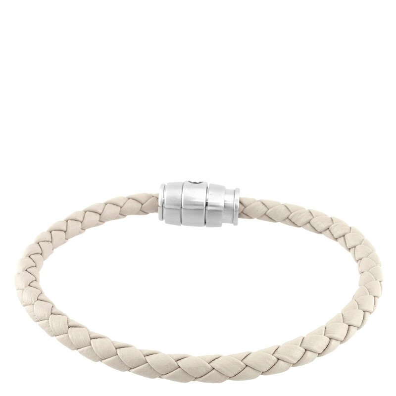 MONTBLANC ドイツ製　スチール ブレスレット Montblanc Meisterstuck Steel & Cloudy Beige Leather Bracelet, Size