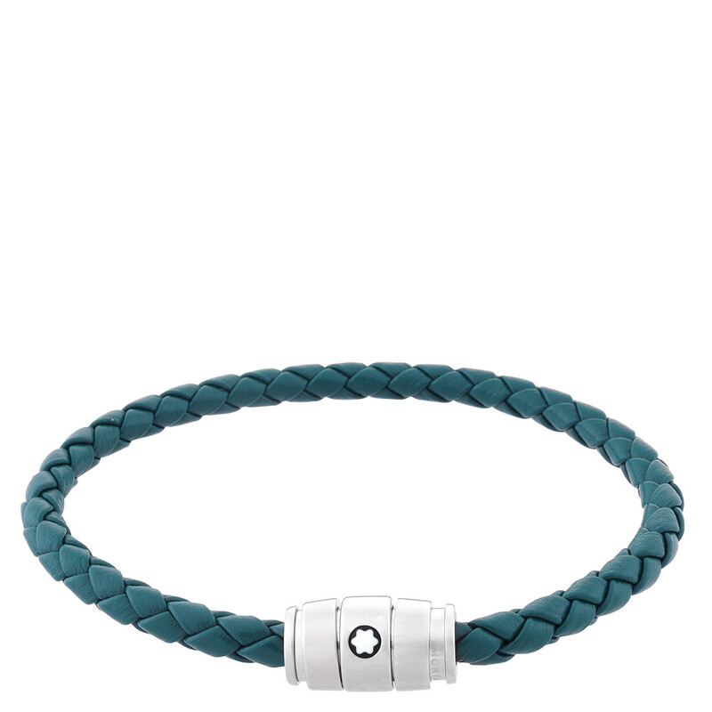 Montblanc Meisterstuck Steel & Cyprus Blue Leather Bracelet, Size