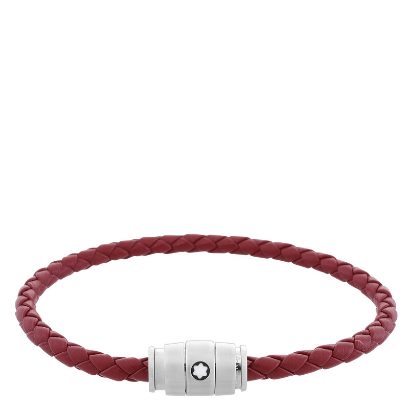 Montblanc Meisterstuck Steel & Russet Leather Bracelet, Size 63