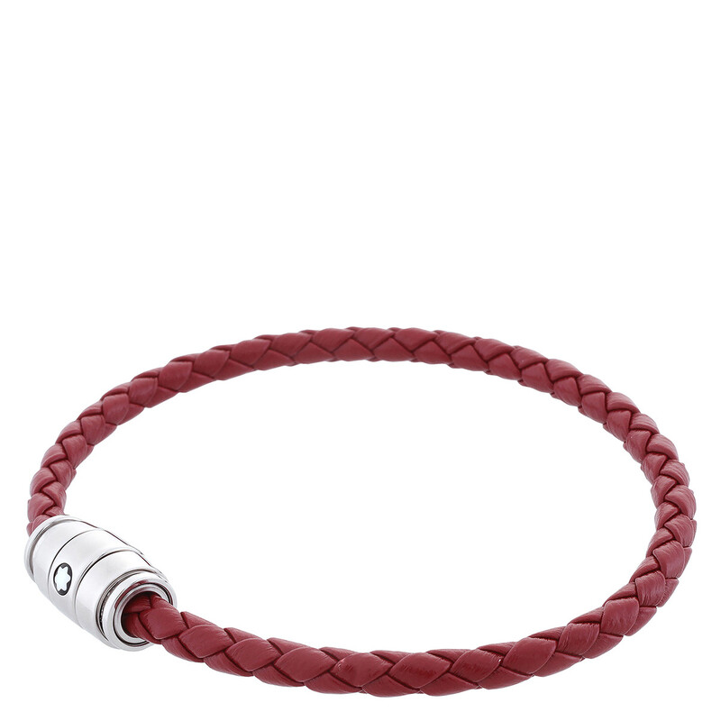 MontBlancワインレッド レザー ブレスレット Montblanc Meisterstuck Steel & Russet Leather Bracelet, Size 63